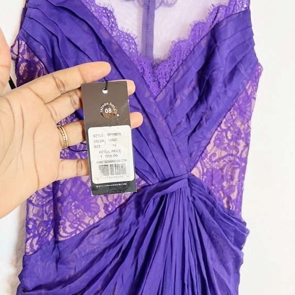 TADASHI SHOJI ARIES LACE & CHIFFON SLIT GOWN - Picture 4 of 14